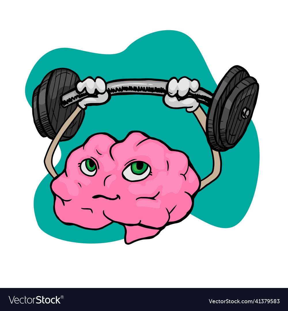 Brain character with a barbell