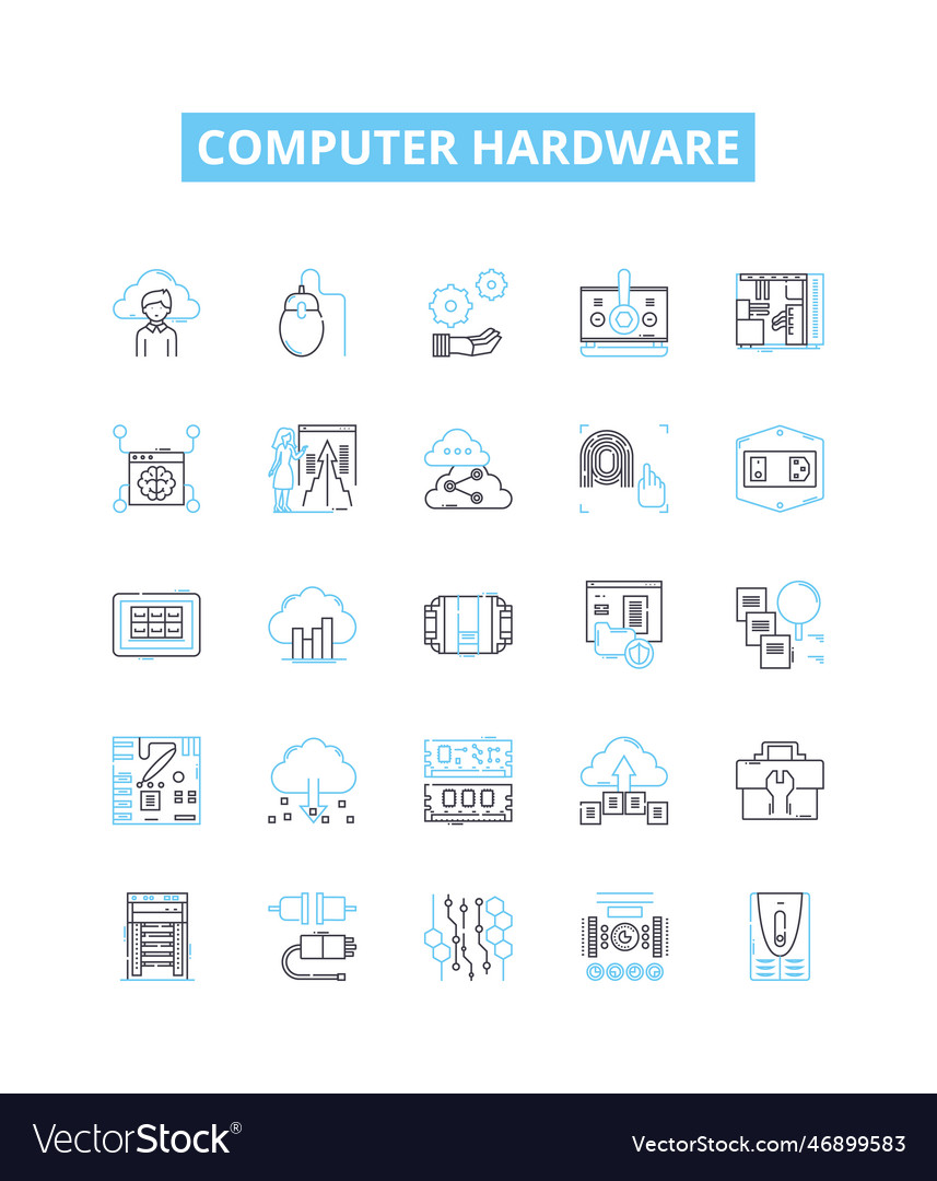 Computer hardware line icons set