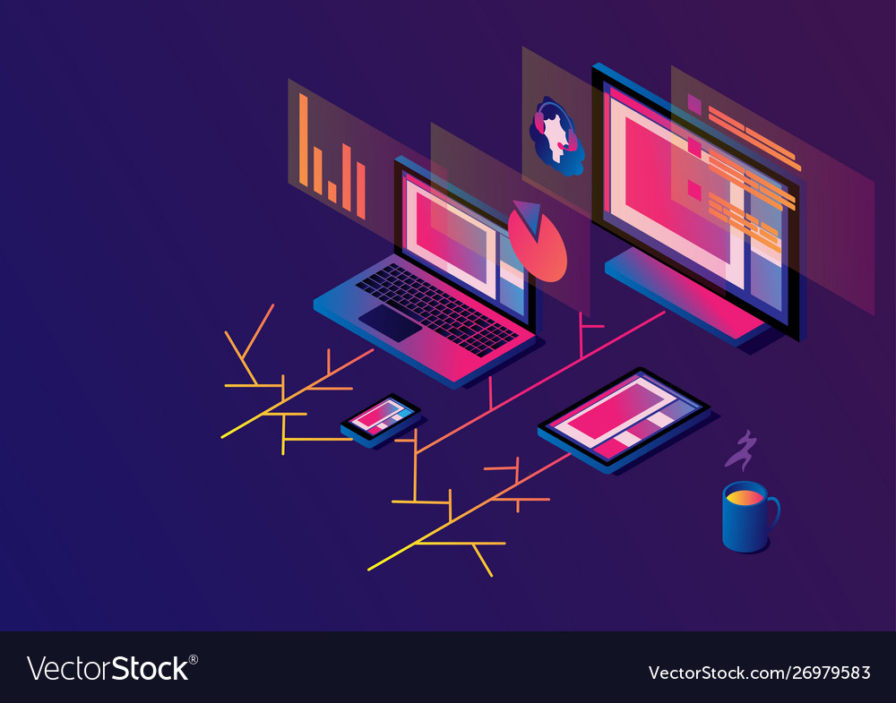 Cross-platform isometric web content devices Vector Image Cross-platform isometric web content devices