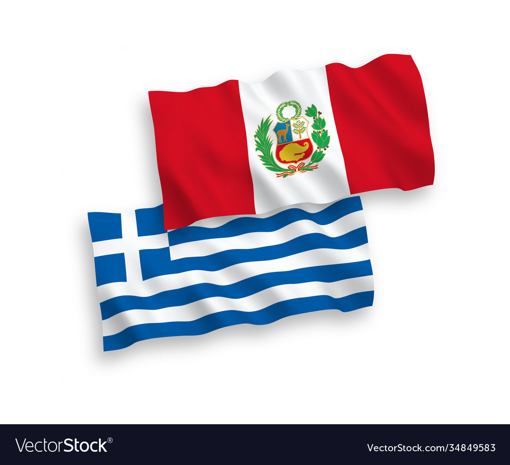 Flags greece and peru on a white background vector image Flags greece and peru on a white background