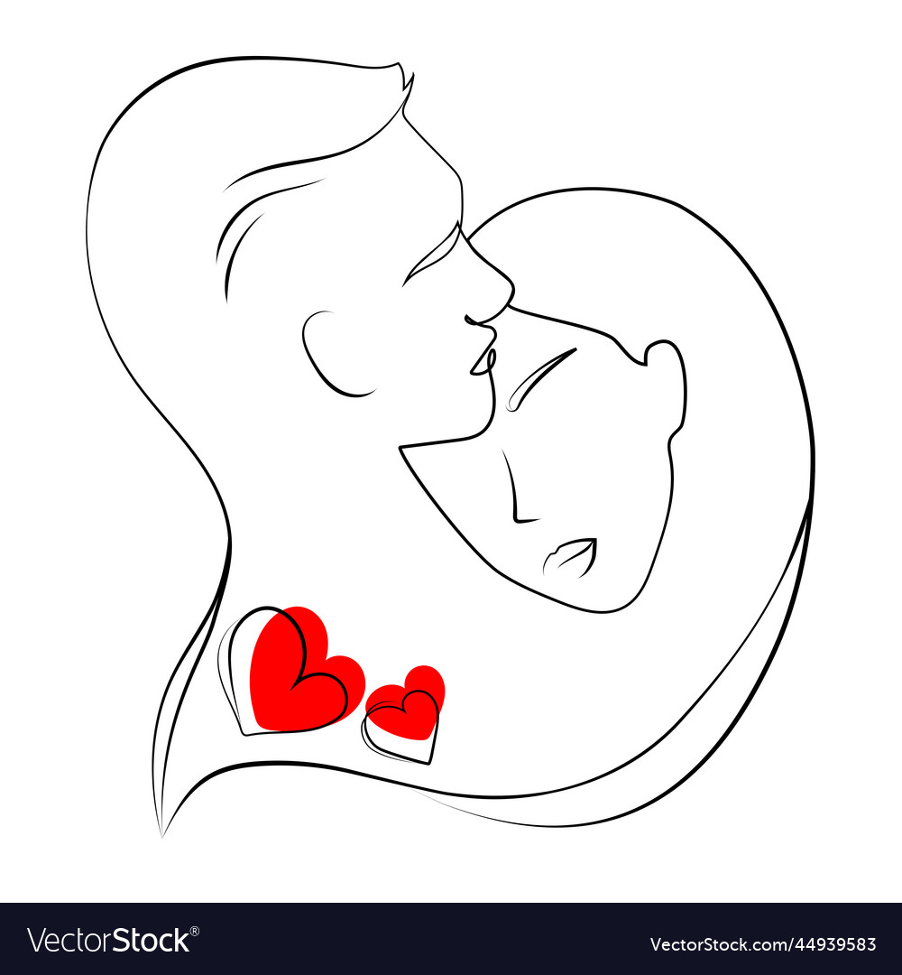 One Line Art Coupleline Art Men And Woman Vector Image