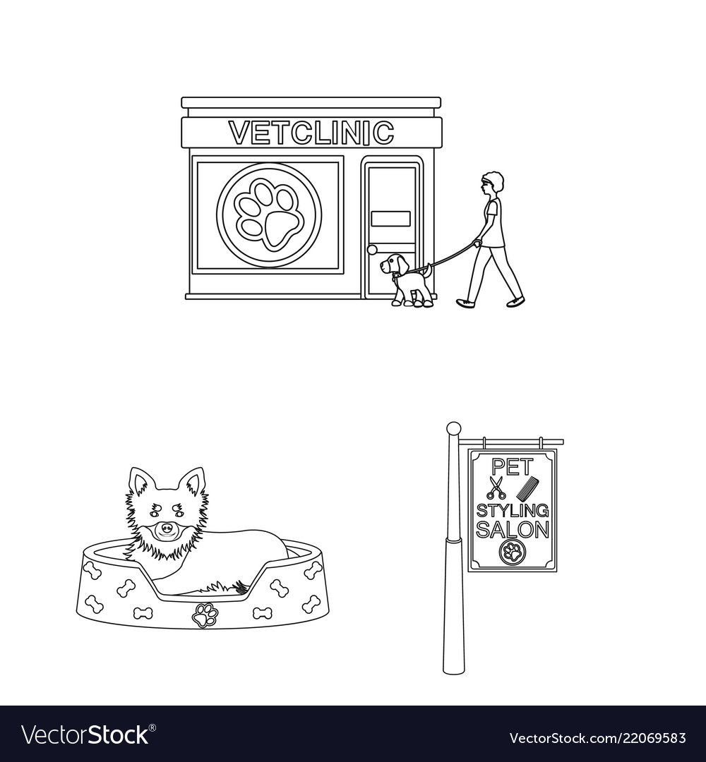 Pet outline icons in set collection for design