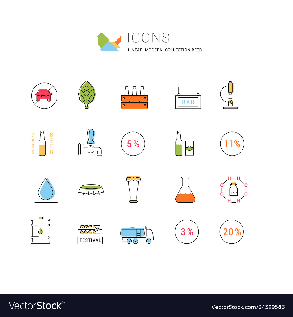 Set flat line icons beer vector image Set flat line icons beer