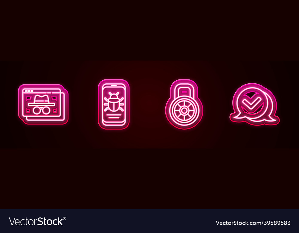 Set line browser incognito window system bug vector image Set line browser incognito window system bug