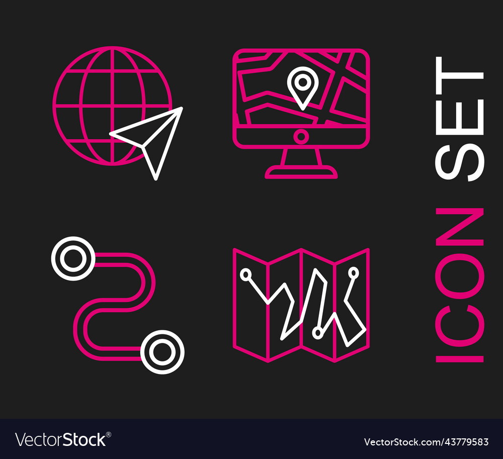 Set line folded map with location marker route Vector Image Set line folded map with location marker route