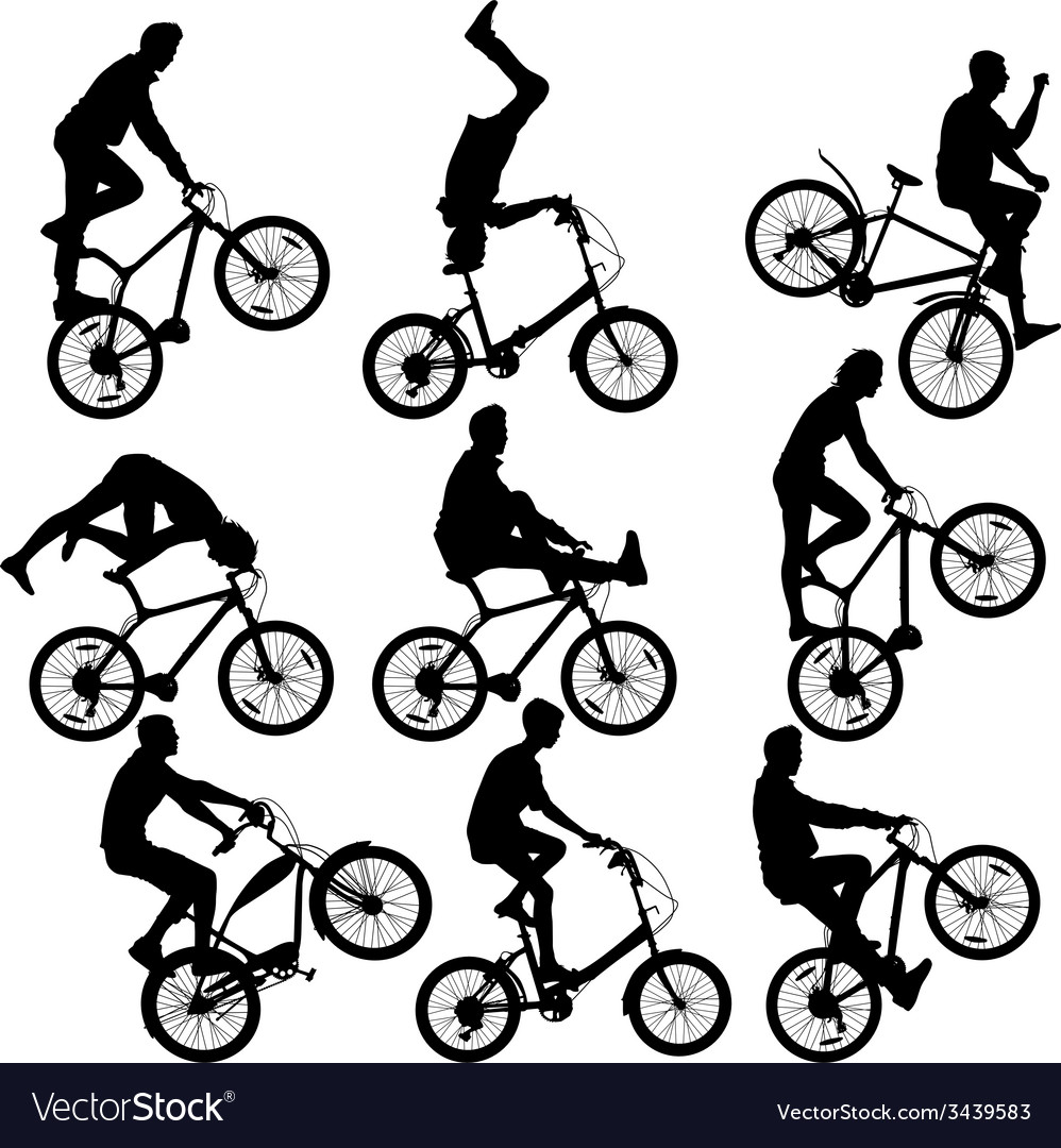 Set silhouette of a cyclist male and female