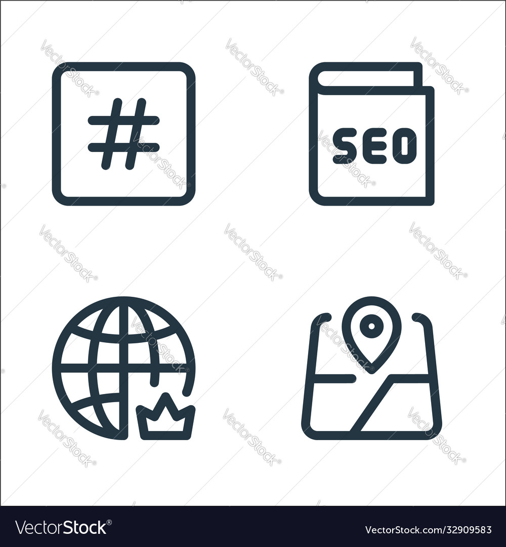 Web apps seo line icons linear set quality vector image Web apps seo line icons linear set quality