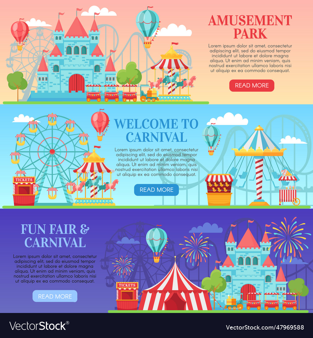 Amusement park banner amusing festival Royalty Free Vector