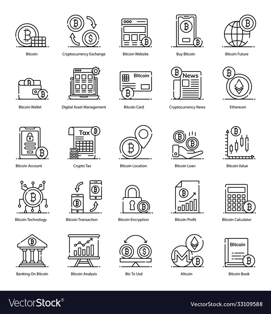 Bitcoin and blockchain in modern line style pack