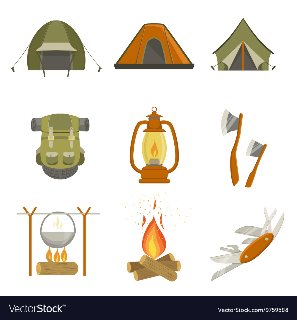 Camping related objects set