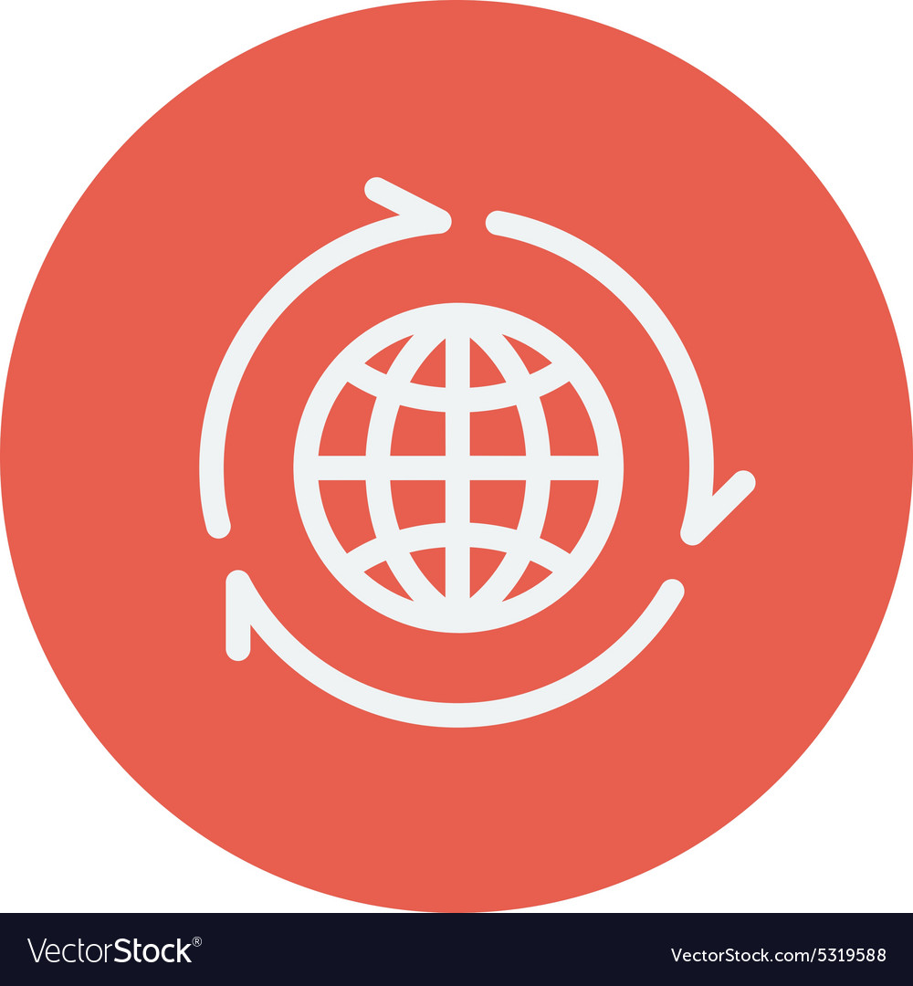 Globe with arrow around thin line icon