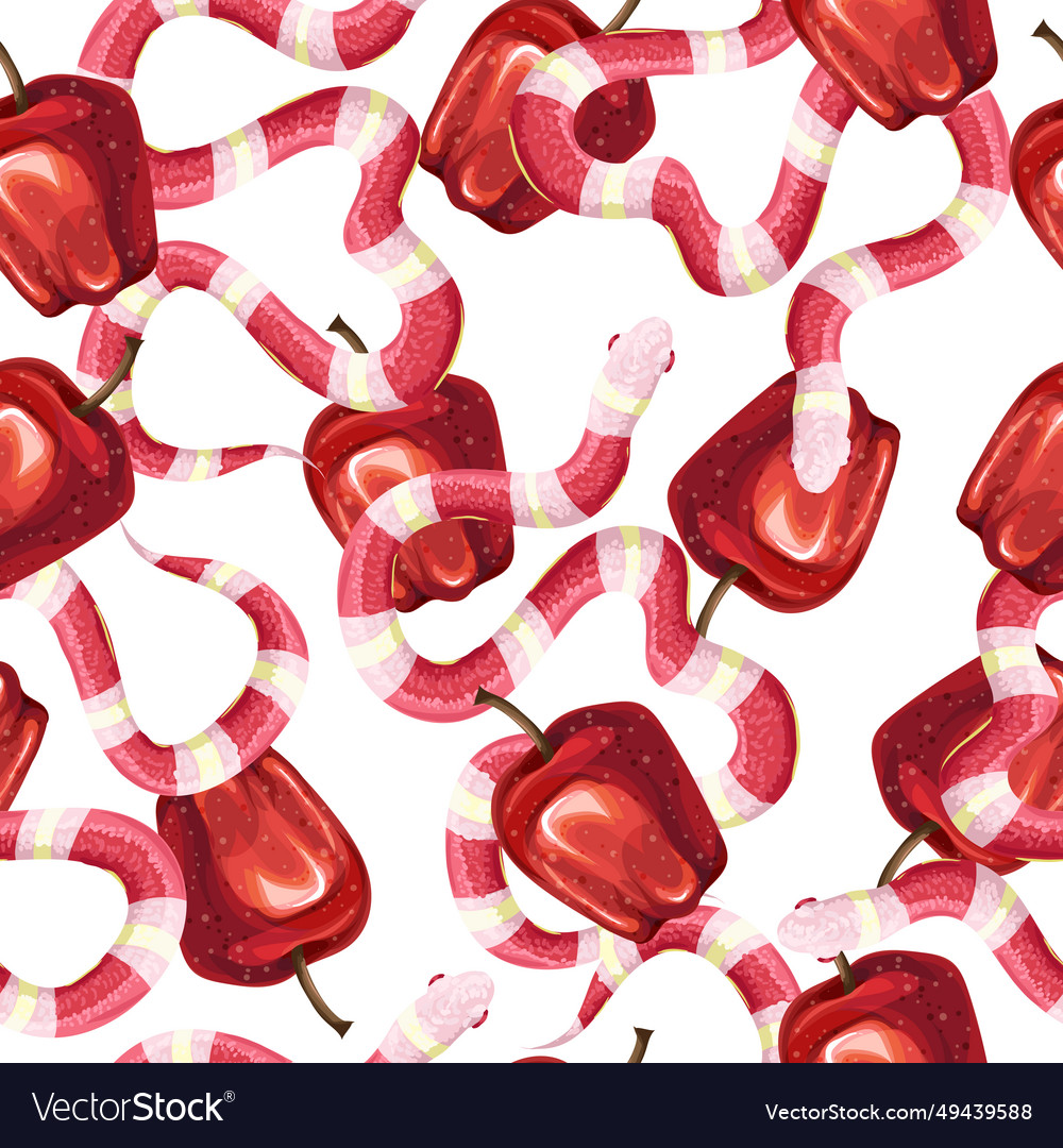 Seamless pattern with snakes and apples vector image Seamless pattern with snakes and apples