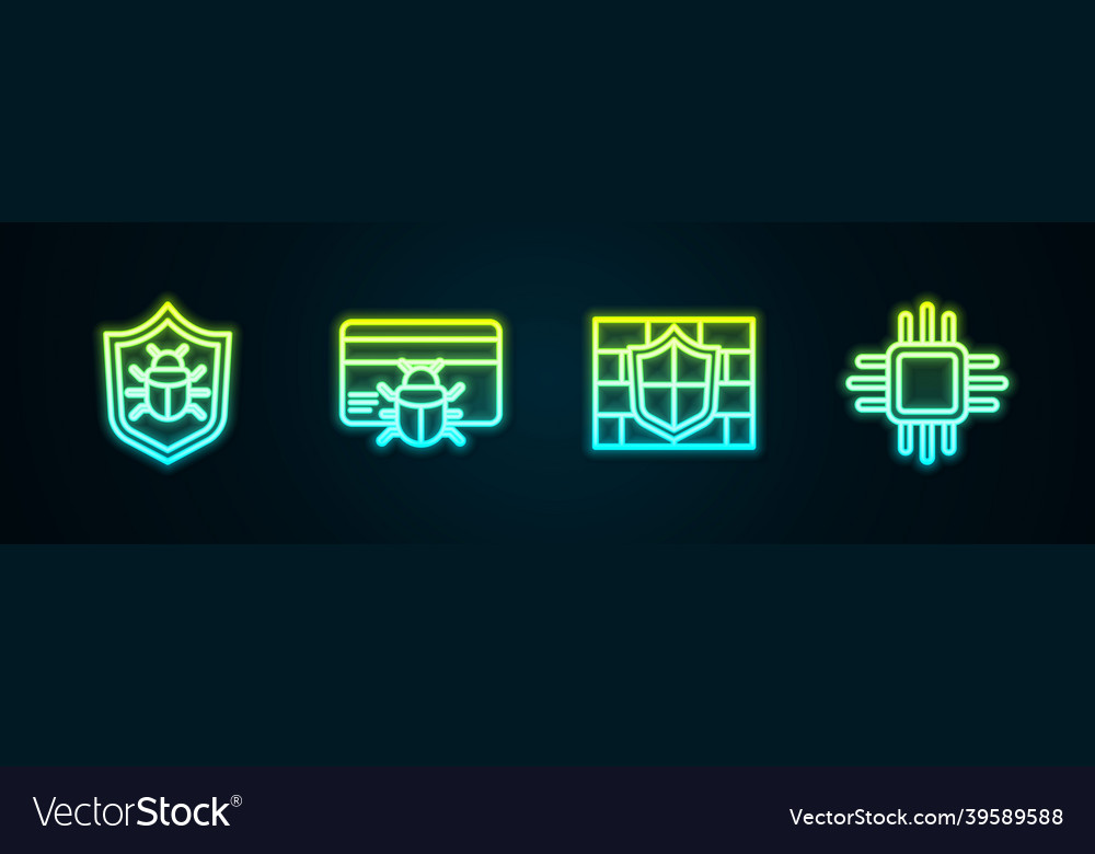 Set line system bug in credit card shield vector image Set line system bug in credit card shield