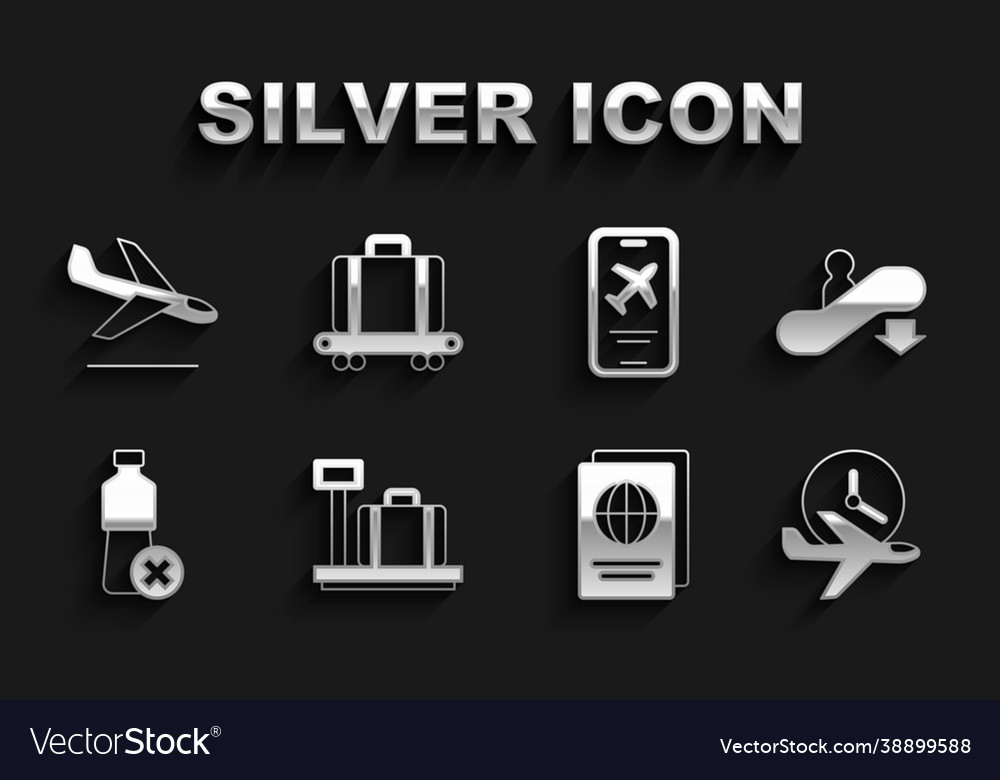 Set scale with suitcase escalator down flight vector image Set scale with suitcase escalator down flight