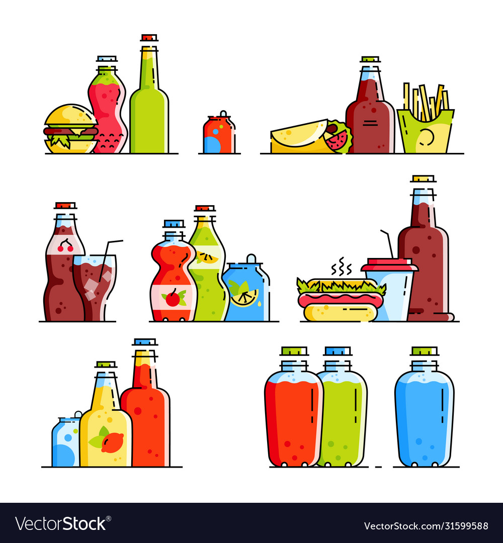 Soda bottles icon set in linear style Vector Image Soda bottles icon set in linear style