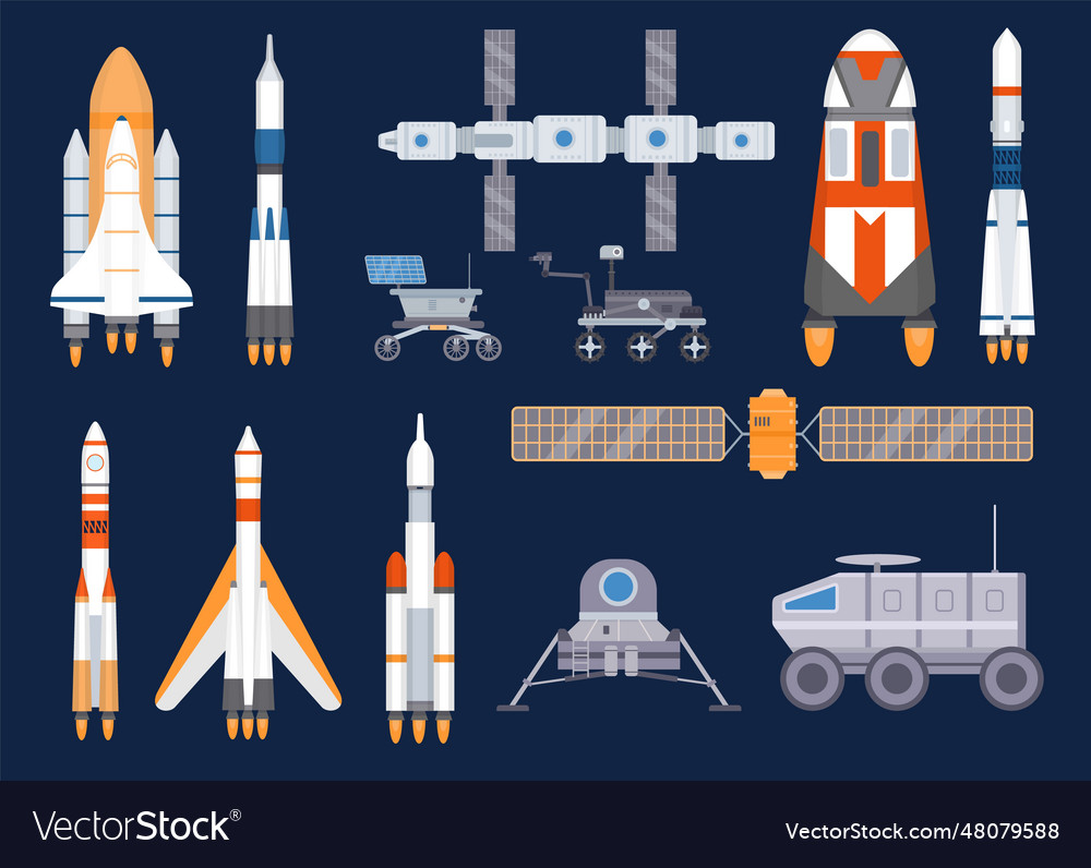 Spacecraft technology satellites rockets space Vector Image