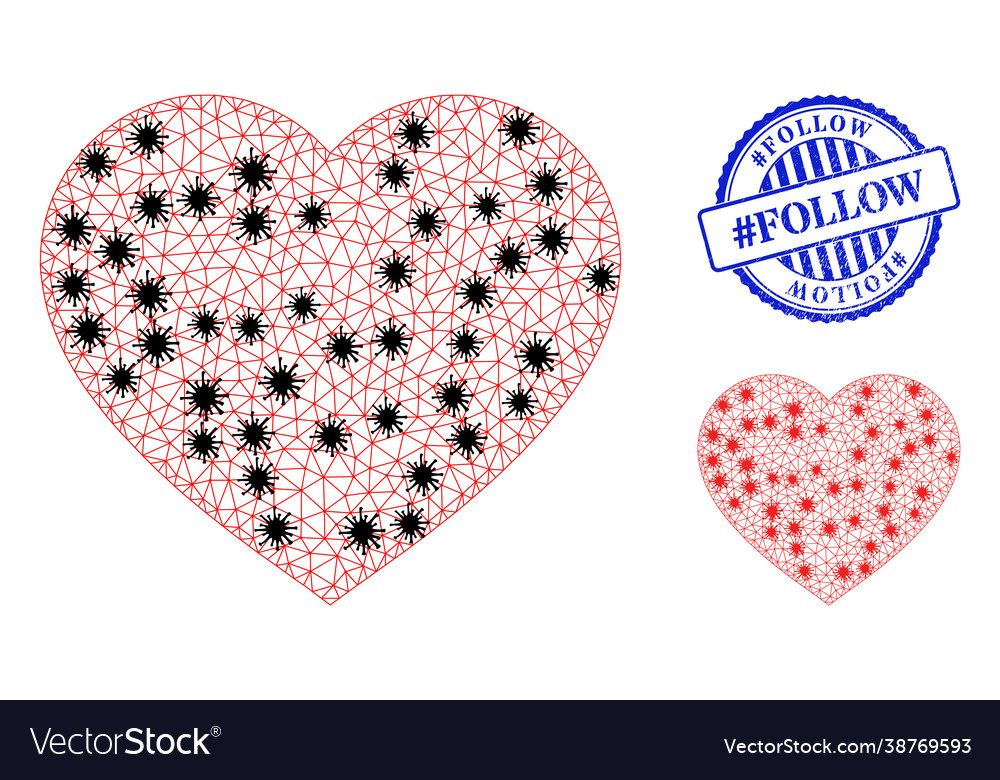 Carcass mesh love heart pictograms with Royalty Free Vector