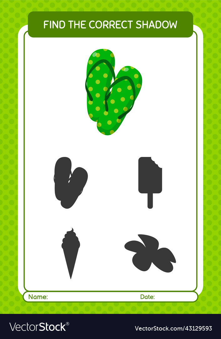 Find the correct shadows game with flip flop vector image Find the correct shadows game with flip flop