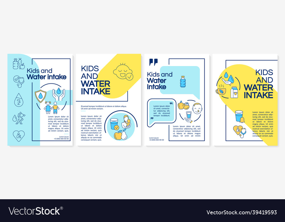 Kids and water intake blue yellow brochure vector image Kids and water intake blue yellow brochure