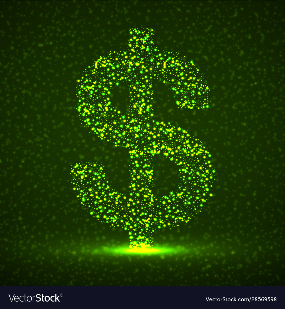 Abstract dollar sign glowing particles neon