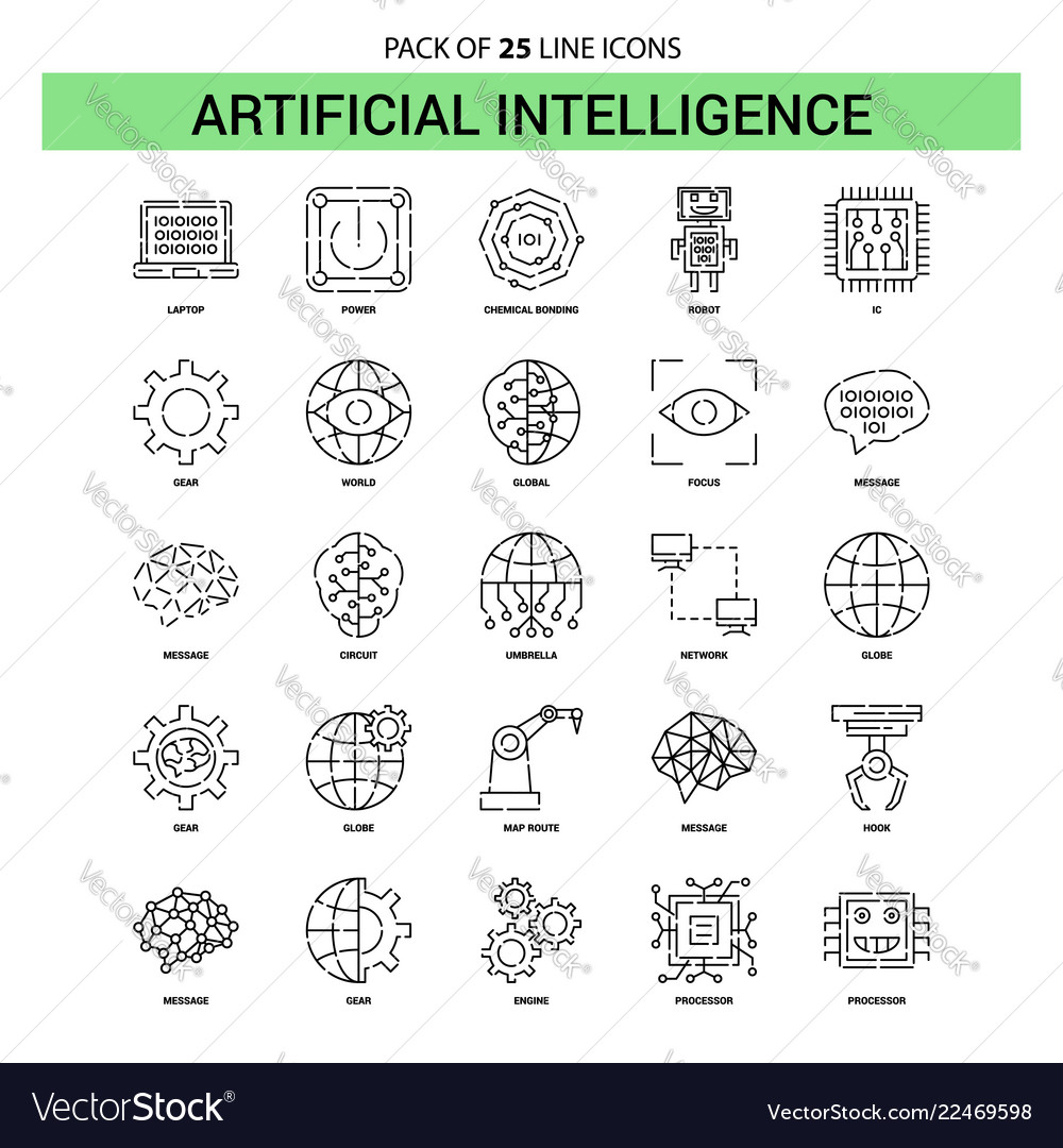 Artificial intelligence line icon set - 25 dashed Vector Image Artificial intelligence line icon set - 25 dashed