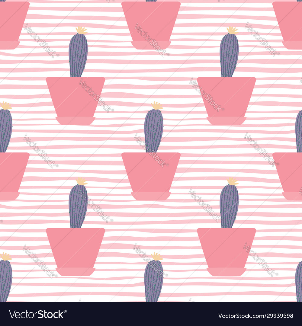 Cactus in pot seamless pattern on stripe Vector Image Cactus in pot seamless pattern on stripe