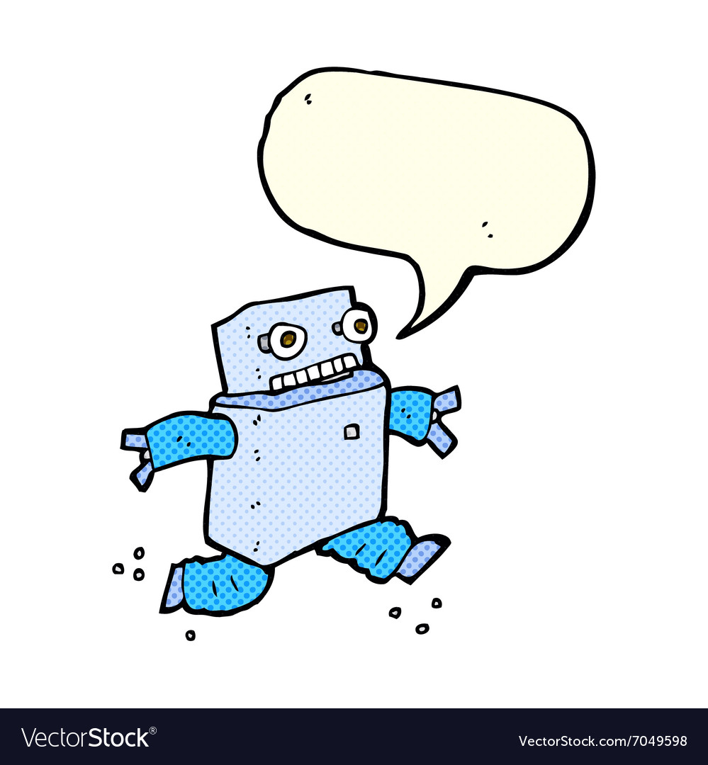 Cartoon running robot with speech bubble