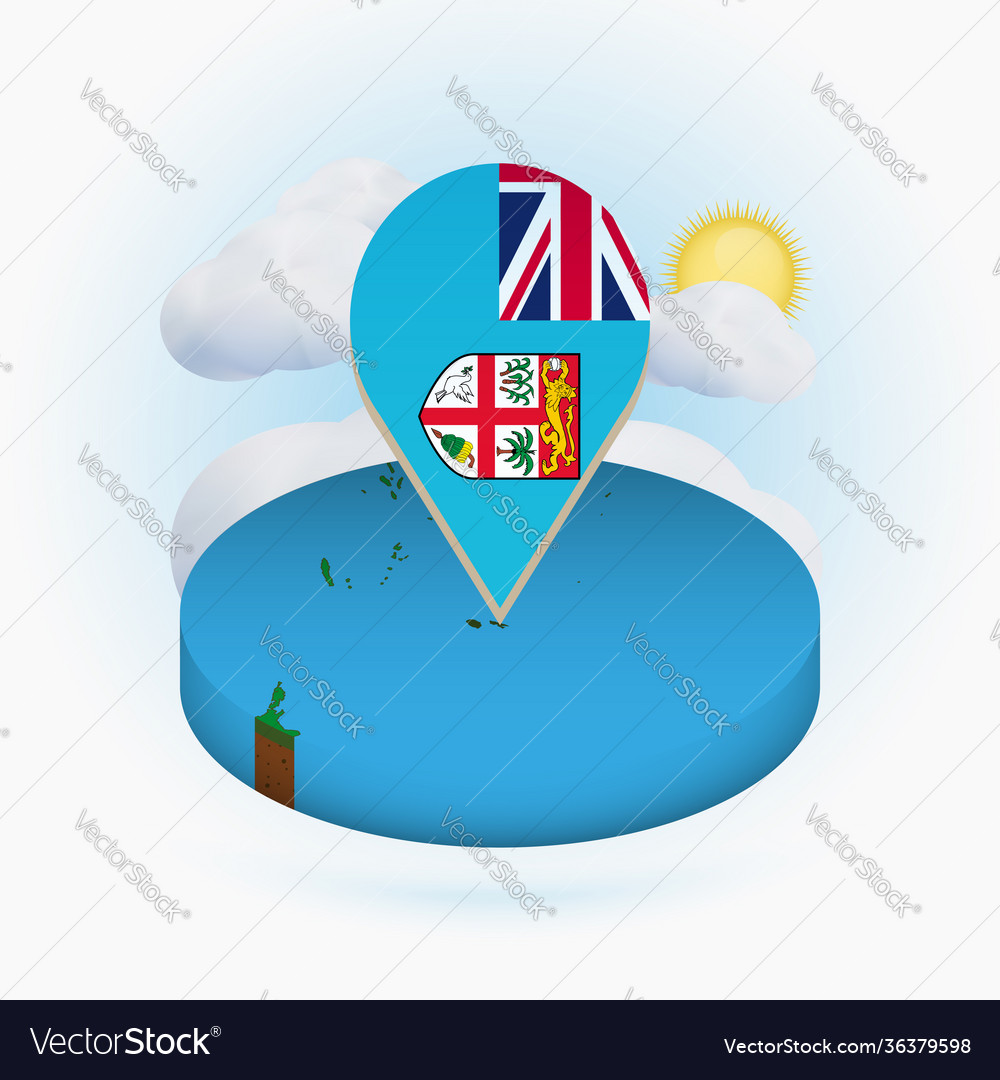 Isometric round map fiji and point marker vector image Isometric round map fiji and point marker