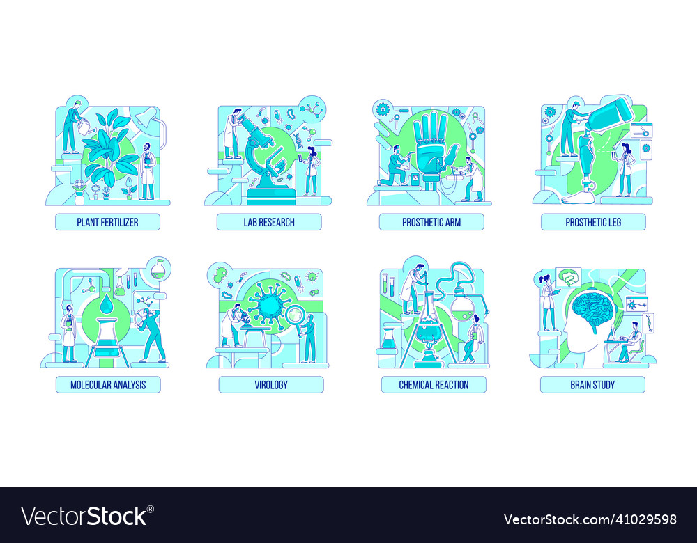 Laboratory experiments thin line concept set vector image Laboratory experiments thin line concept set