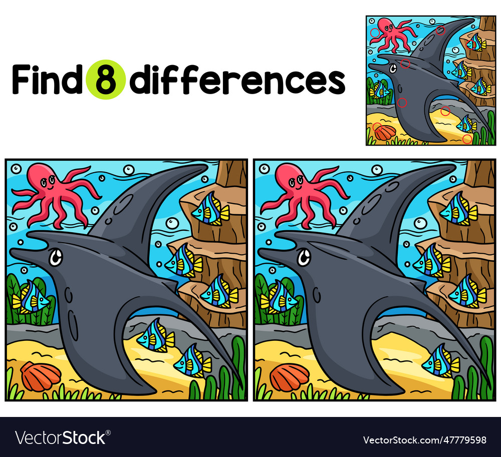 Manta ray animal find the differences Royalty Free Vector