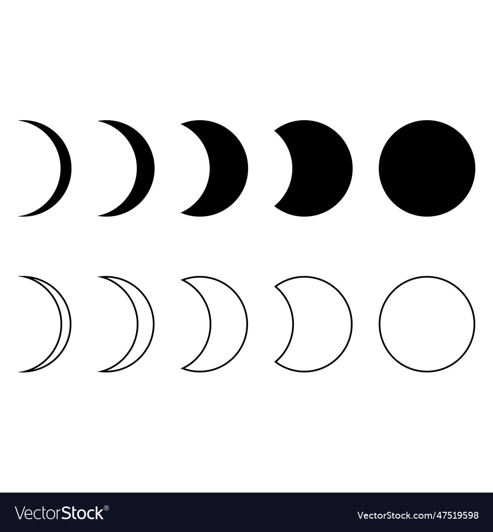 Moon phases astronomy icon set isolated Royalty Free Vector