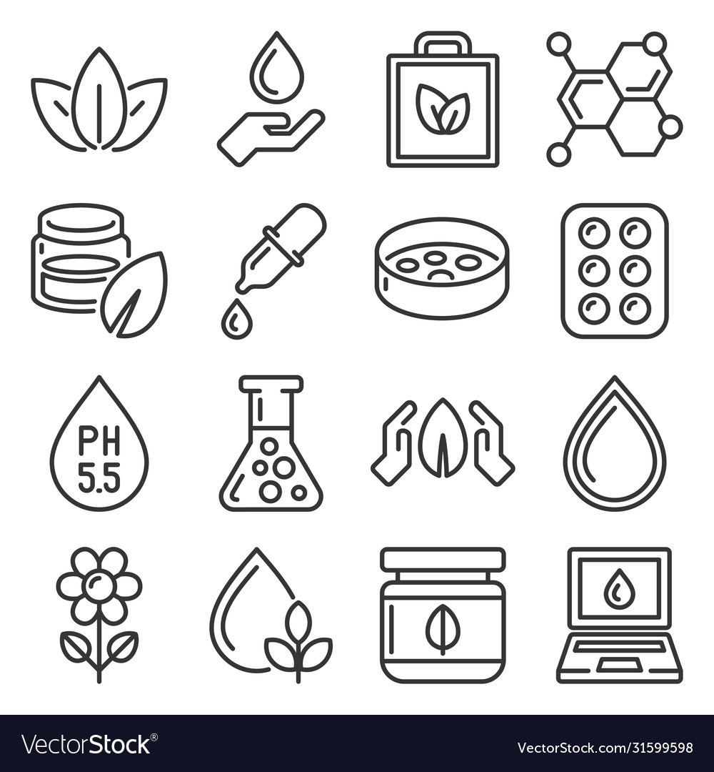 Organic eco cosmetics icons set line style Vector Image