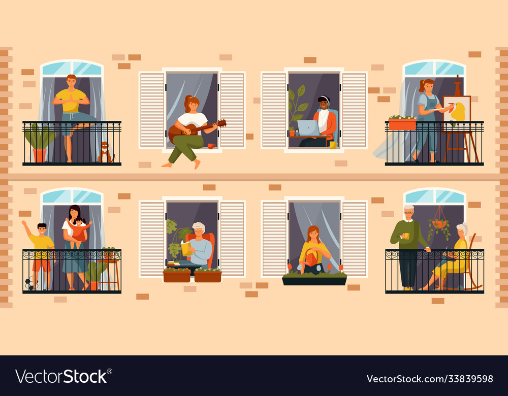 People on balcony neighbourhood with terraces Vector Image