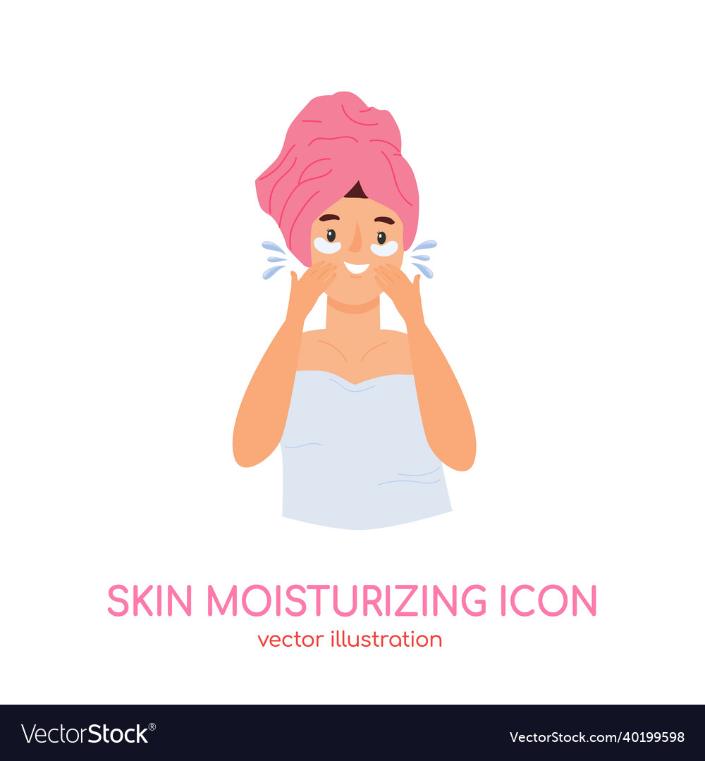 Skin moisturizing icon happy young girl in towel