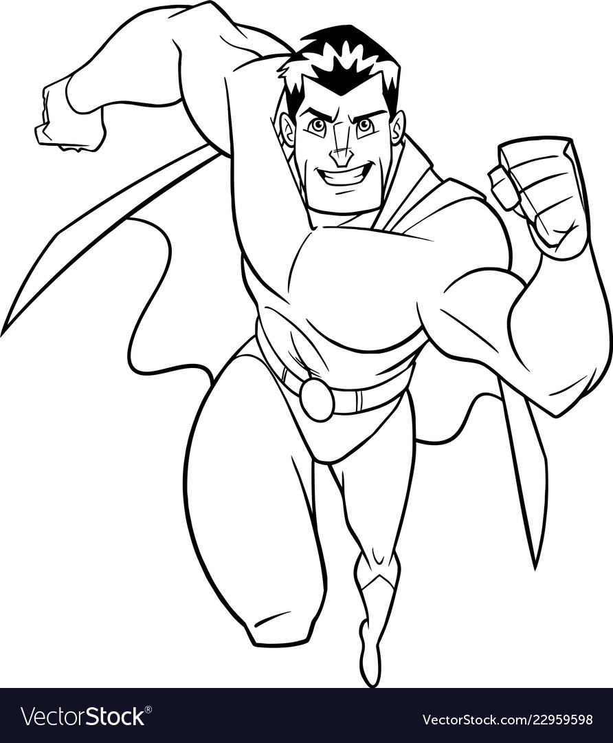 Superhero running frontal view line art Royalty Free Vector