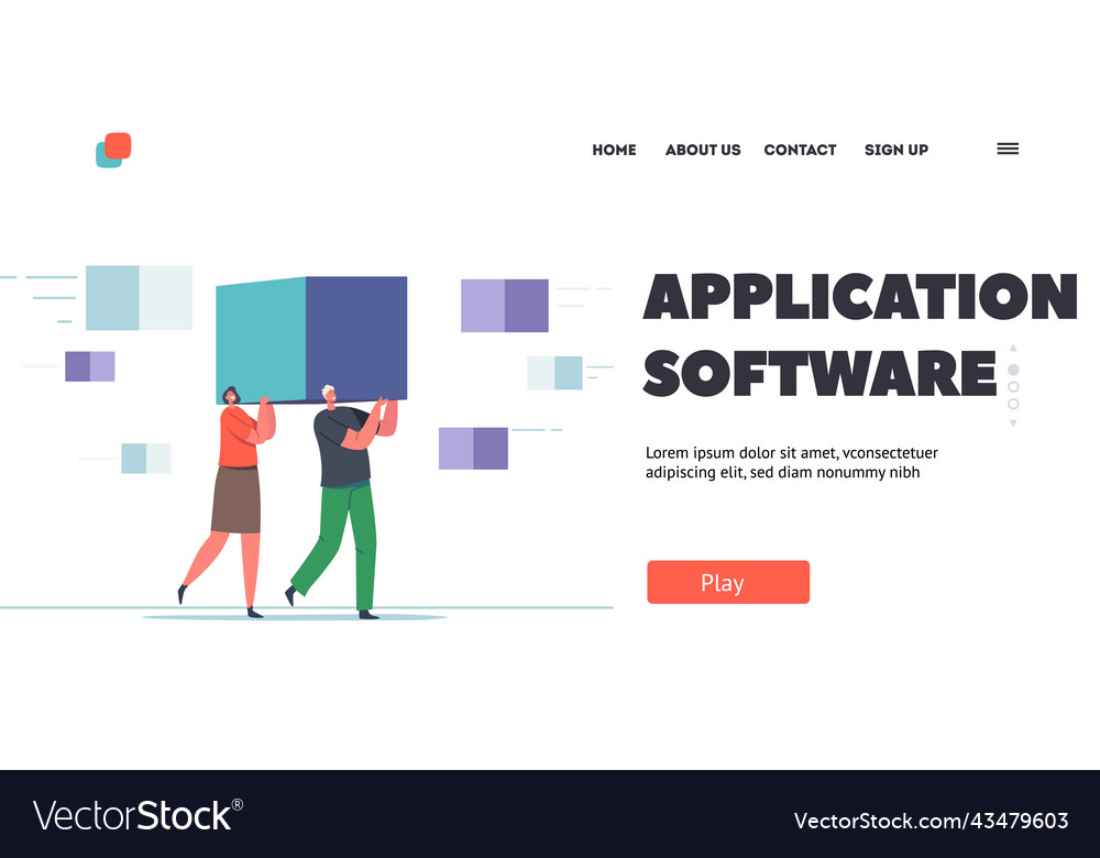 Application software landing page template tiny vector image Application software landing page template tiny