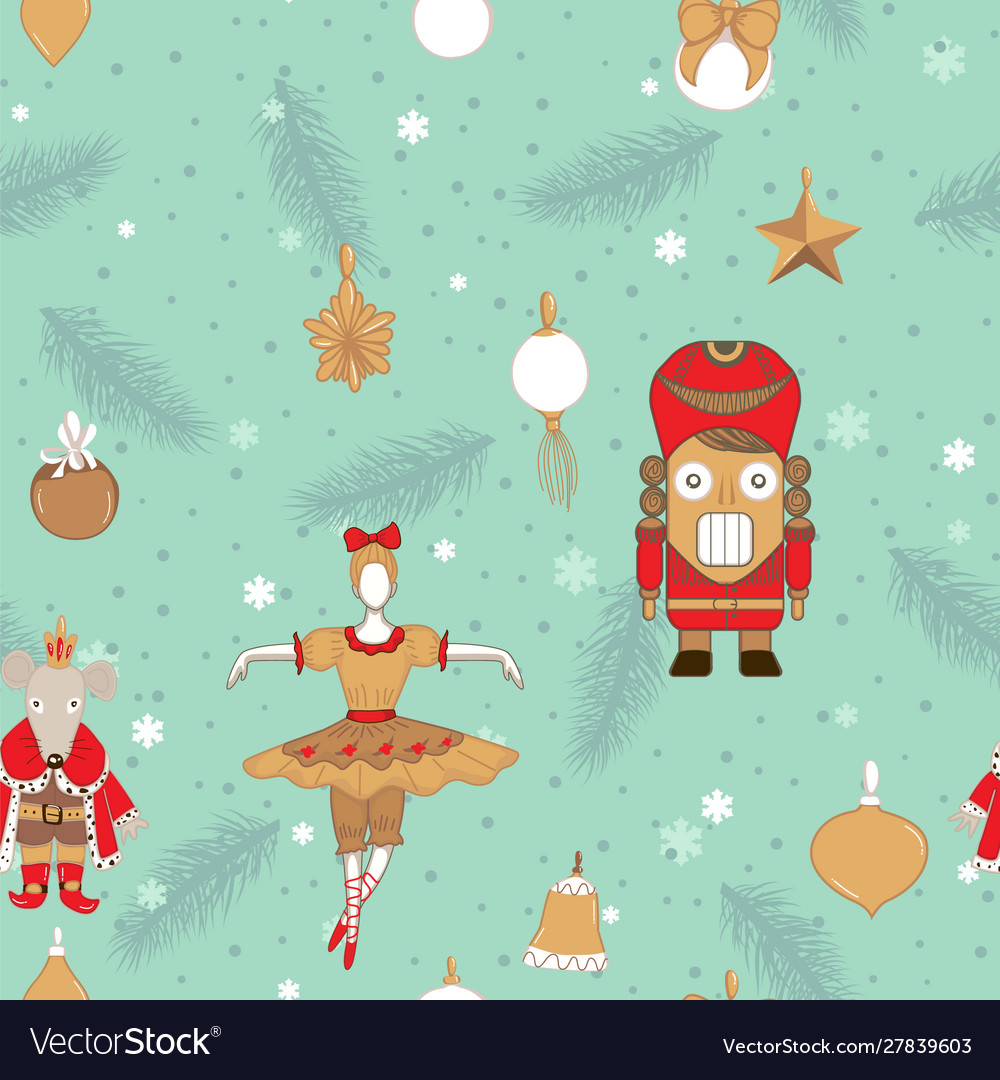Christmas patterns in winter style with nutcracker vector image Christmas patterns in winter style with nutcracker