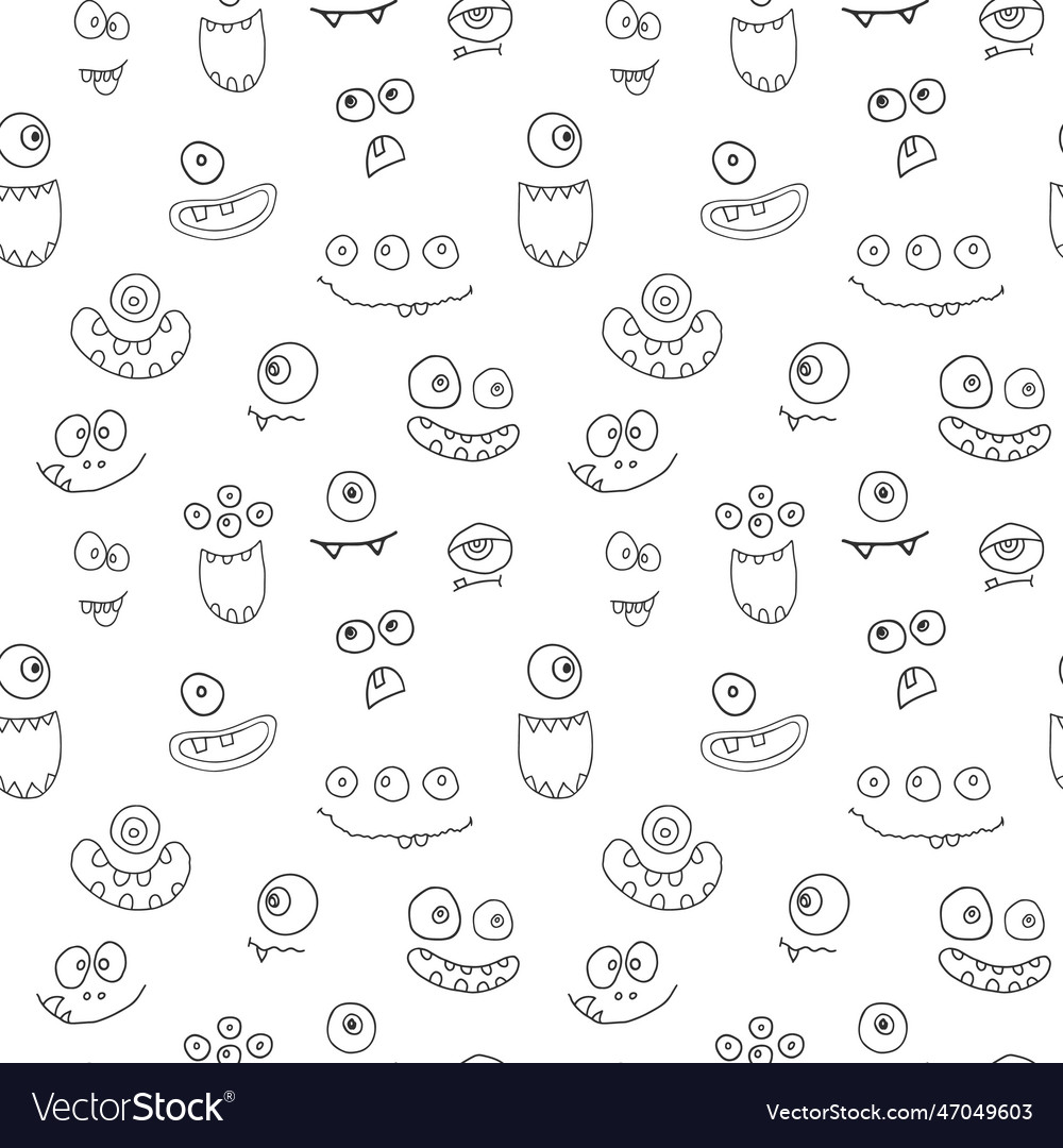 Cute monster faces seamless pattern cartoon