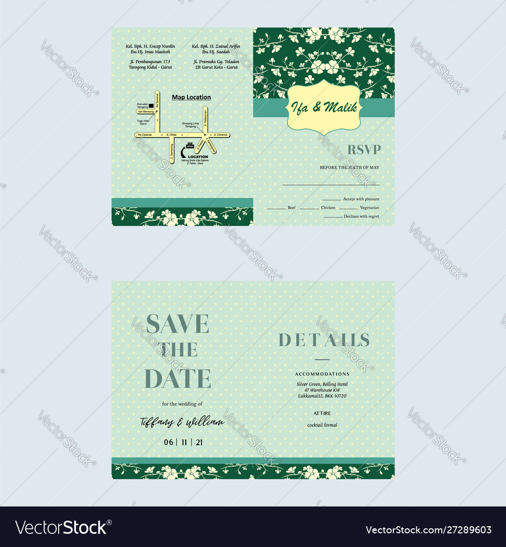 Green flower wedding invitation template Vector Image