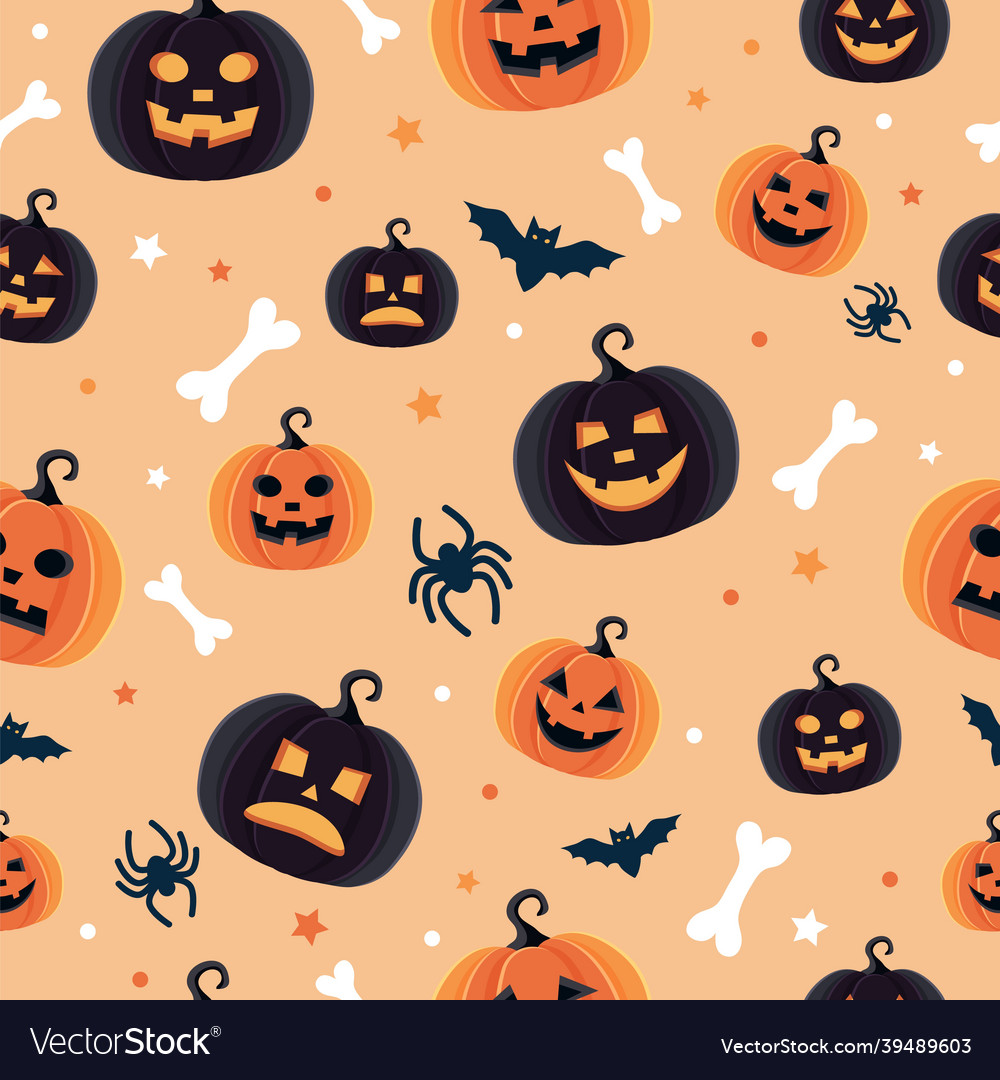 Halloween pattern with different pumpkins spooky Vector Image