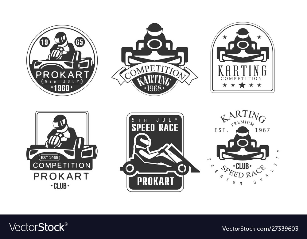 Karting competition retro labels set mechanic