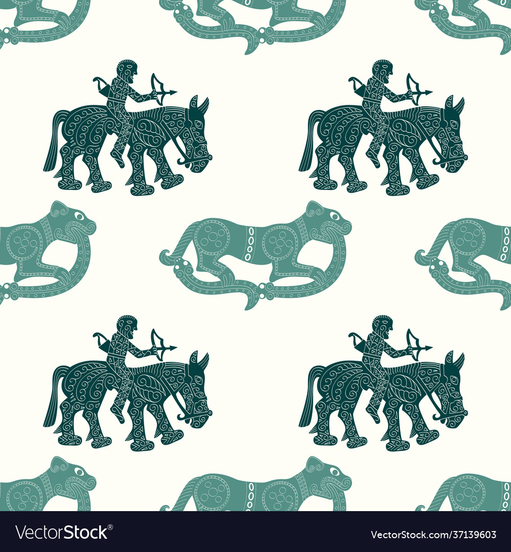 Seamless pattern with ancient scythian art