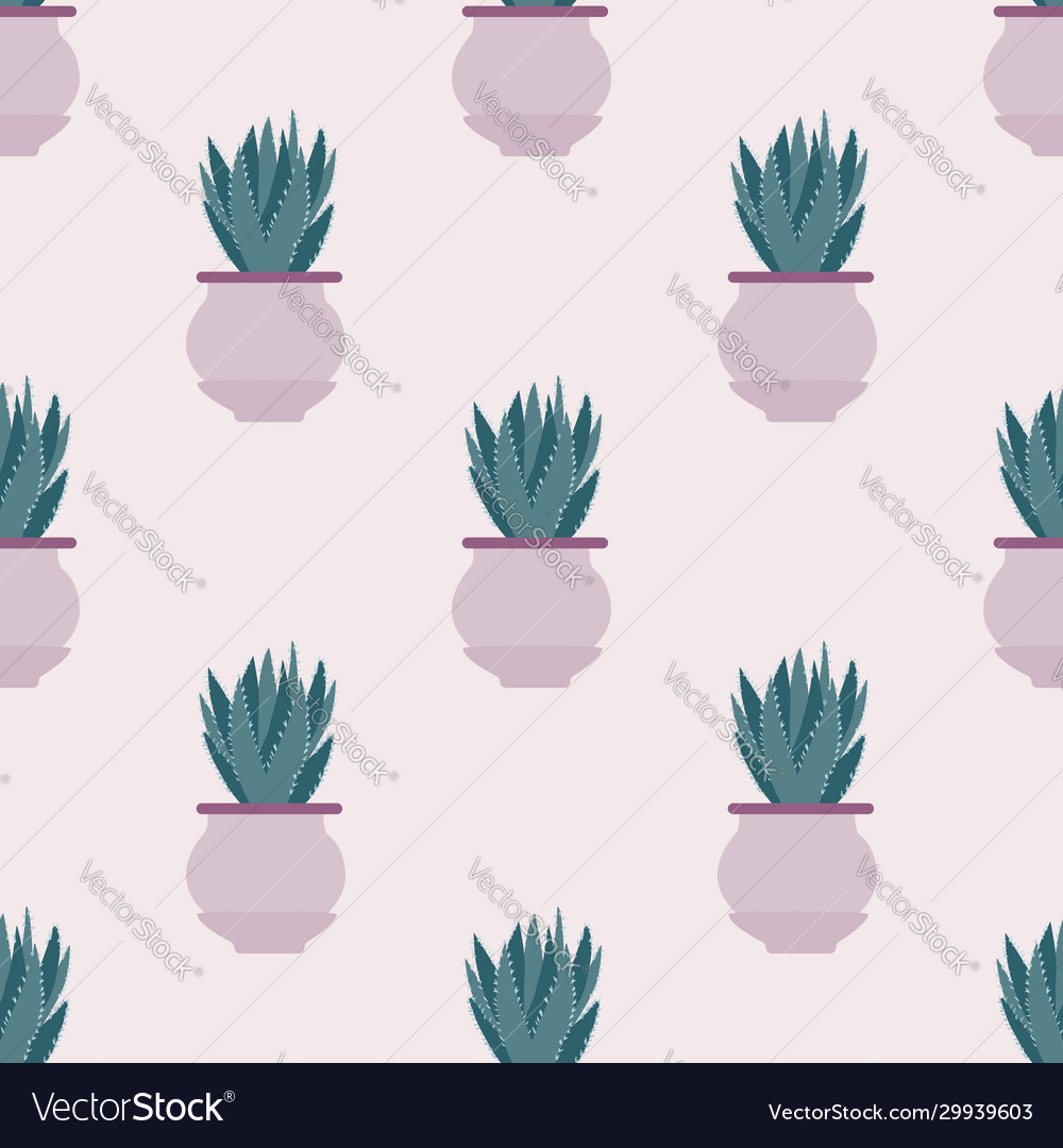 Seamless pattern with cactus in pot on light vector image Seamless pattern with cactus in pot on light