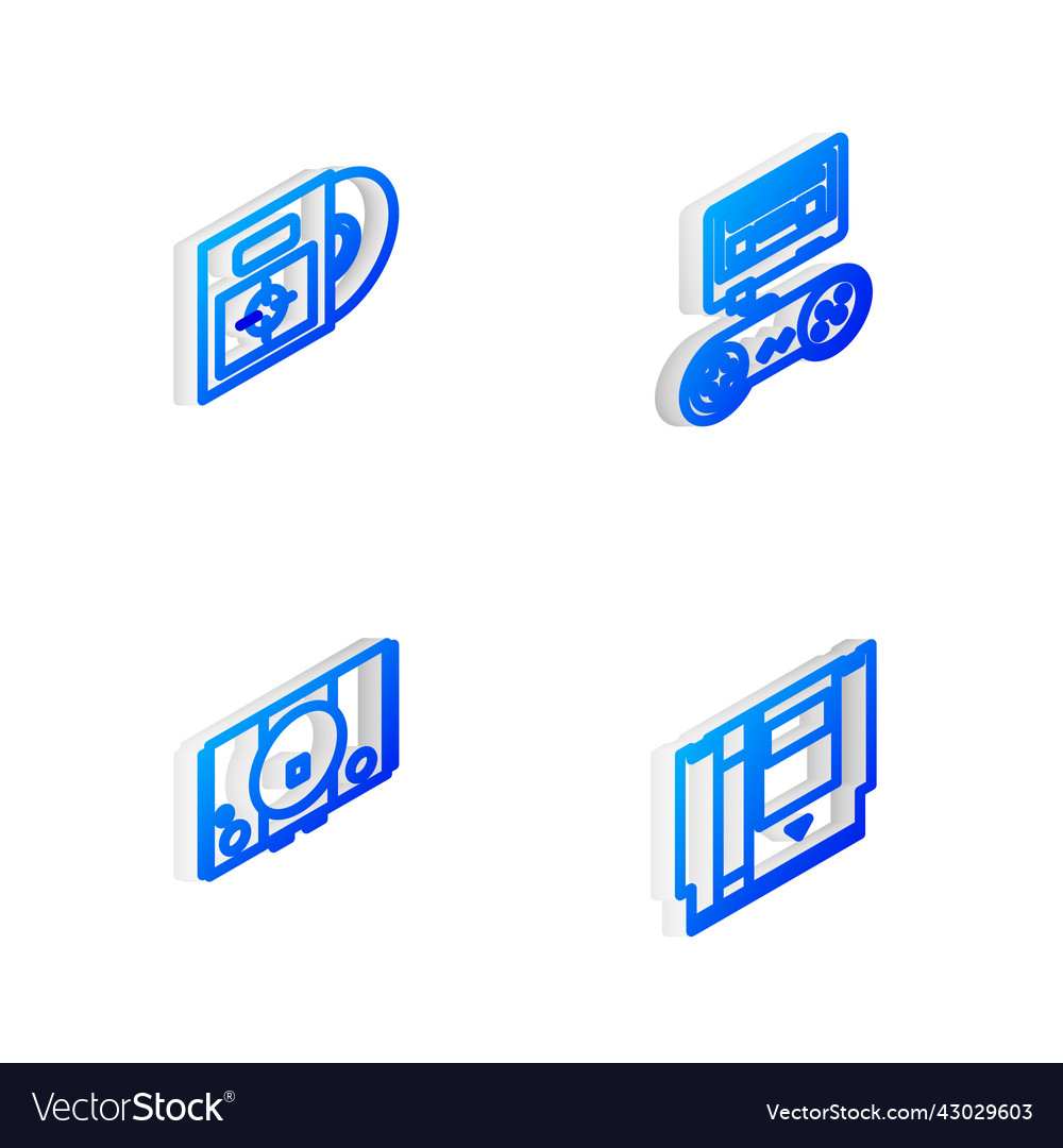 Set isometric line game console with joystick cd vector image Set isometric line game console with joystick cd