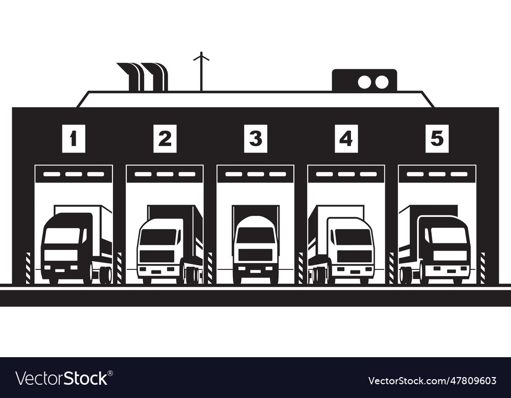 Truck and trailer loading docks at warehouse Vector Image