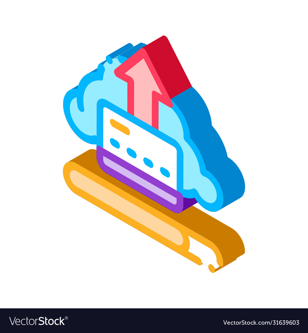 Write-off data through cloud storage isometric vector image Write-off data through cloud storage isometric