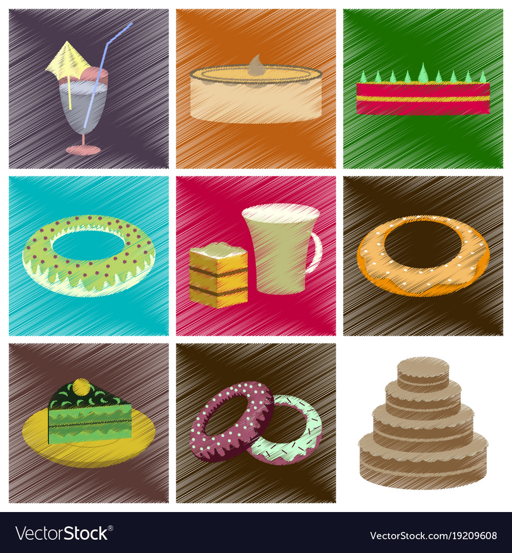 Assembly flat shading style icons desserts