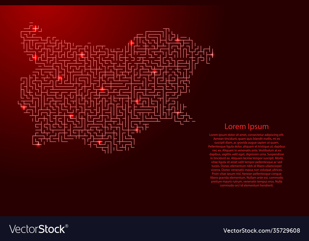 Bulgaria map from red pattern maze grid