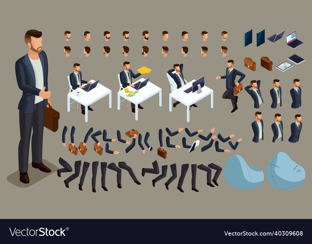 Create your own isometric office worker 3d vector image Create your own isometric office worker 3d