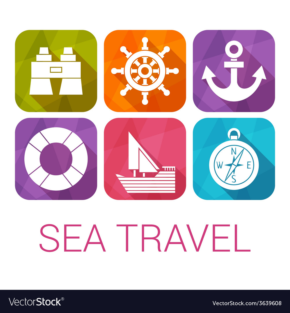 Sea travel icons in flat style